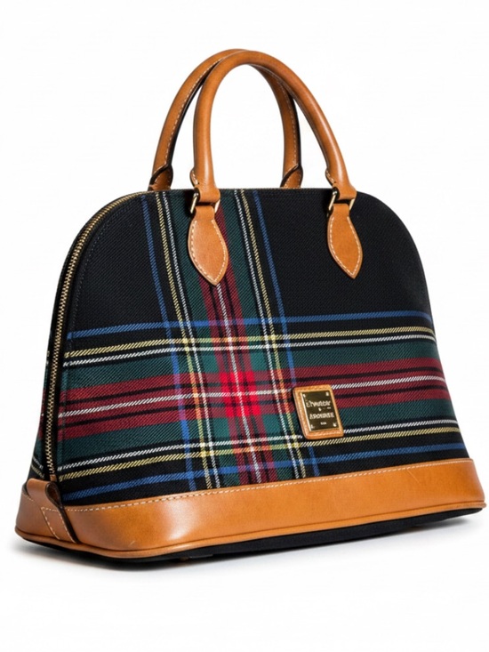 Dooney & Bourke Handbags - Dooney & Bourke Navy Quiet Luxury Plaid Red Tartan Leather Trim Zip Up Satchel